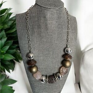 Asymmetrical Silver and Gold Beaded Necklace